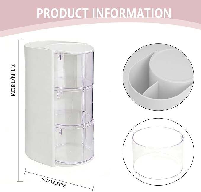 Hair Accessories Organizer With Hairbrush Holder, 3-Layer Clear Rotatable Hair Caddy And Brush Holder For Vanity, Holds Brushes, Ties, Bows, Clips & Jewelry Hair Tool Organizer Box(White)