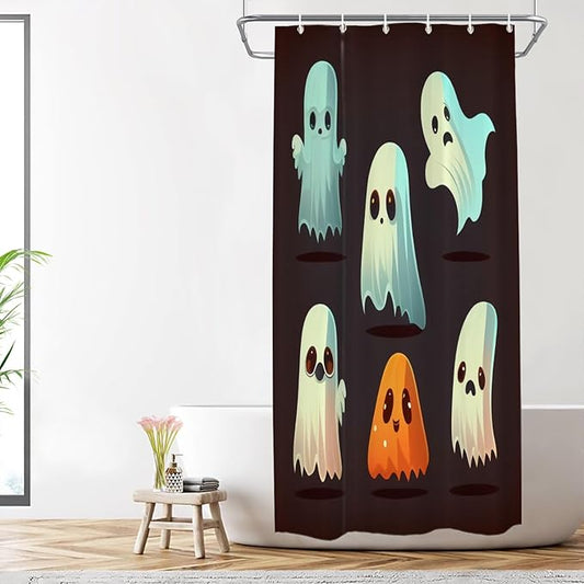 Shrahala Halloween Ghosts Decorative Shower Curtain, Vintage Spooky Creatures Bathroom Décor Polyester Fiber Waterproof with Plastic Rings for Shower Stall Bathtubs 72 x 36 in