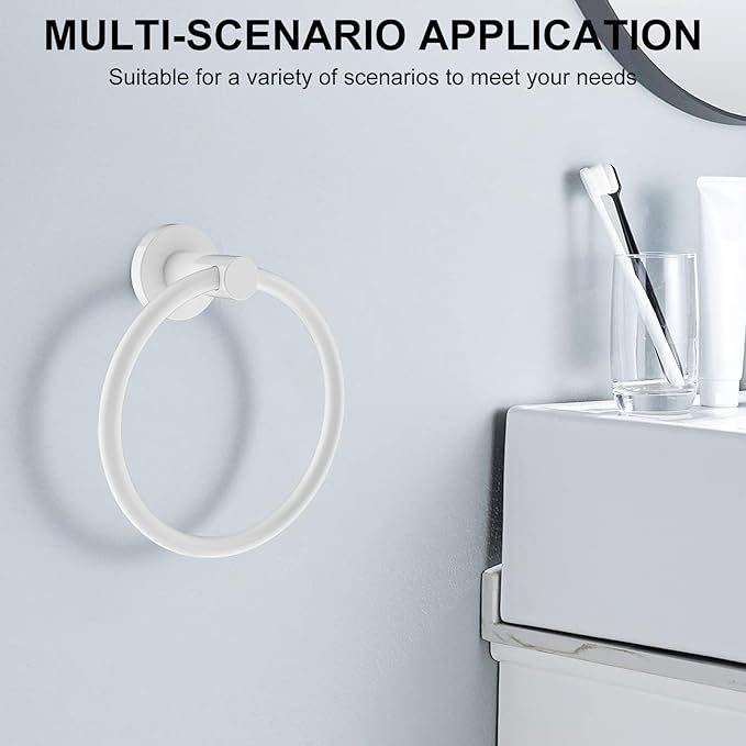SetSail Towel Holder for Bathroom Wall Screw-in White Towel Ring Stainless Steel Hand Towel Holder Heavy Duty Towel Hanger for Bathrooms