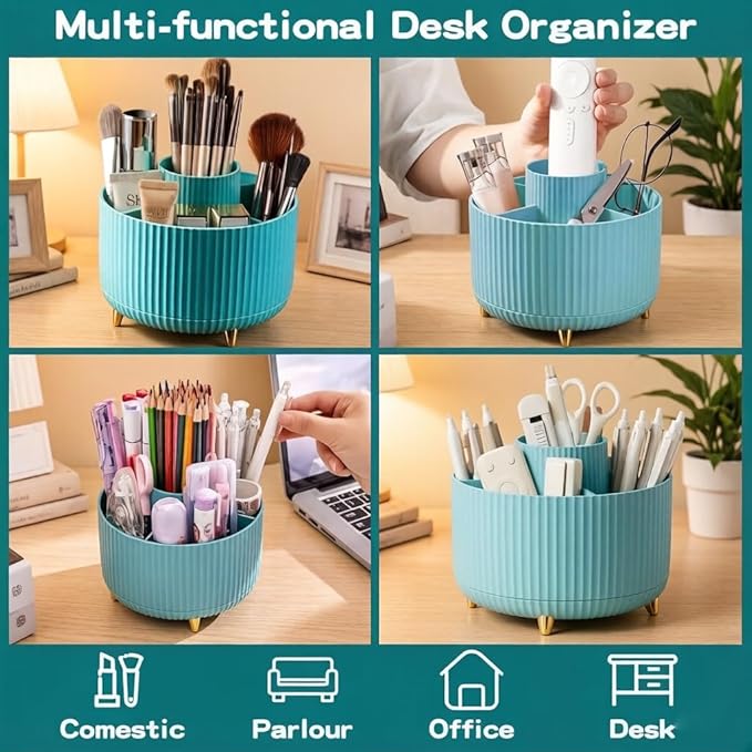 Makeup Brush Holder,360° Rotating Makeup Brush Organizer,5 Slot Make up Brushes Cup for Cosmetics,Large Capacity,For Nail Polish, Art Supply, Bathroom Vanity,Cosmetics Organizer,Blue