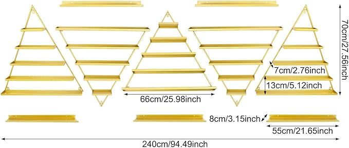 10PCS Nail Polish Racks, 5 Tiers Triangular Nail Polish Racks, Nail Polish Shelf for Wall Cosmetics Display Racks for Perfume Lipstick Essential Oil Organize for Salons Beauty Shops (Gold)