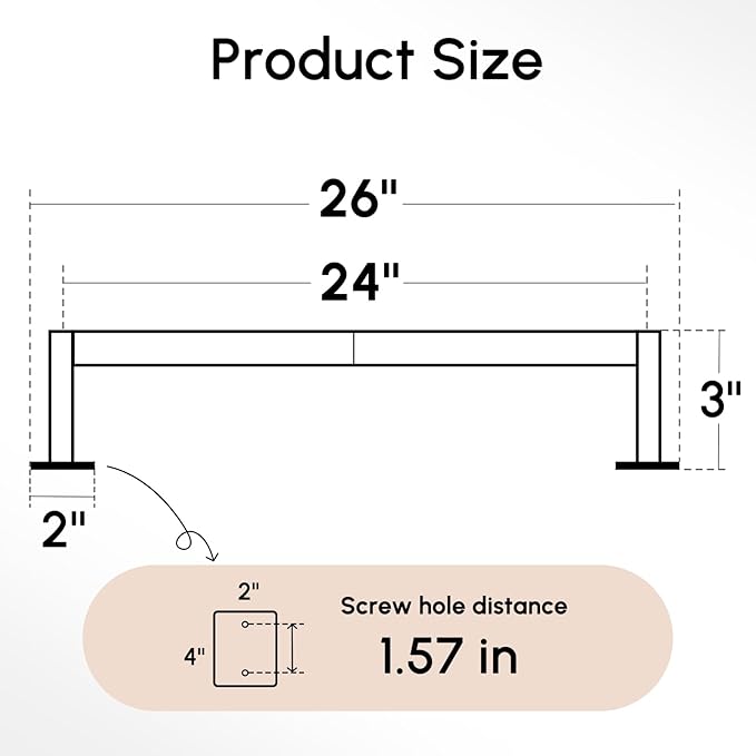 USHOWER Matte Black Towel Bar, 24 Inch Towel Racks for Bathroom Wall Mounted, Heavy Duty Stainless Steel Towel Holder, Easy Installation (Total Length 26 Inch) (Pack of 2)