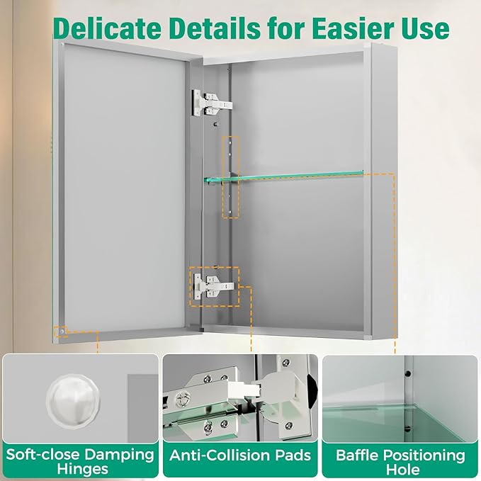 16 x 24 Inch Medicine Cabinet Mirror,Bathroom Mirror Cabinet with Adjustable Shelves,Aluminum Silver Medicine Cabinets for Bathroom,Recessed or Wall Mounted Medicine Cabinets