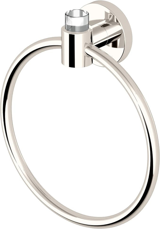 Gatco 5722 Clarion Towel Ring | Wall Mount Bathroom Hand Towel Holder, Modern Bathroom Accessory | Crystal-Clear Acrylic & Polished Nickel Finish