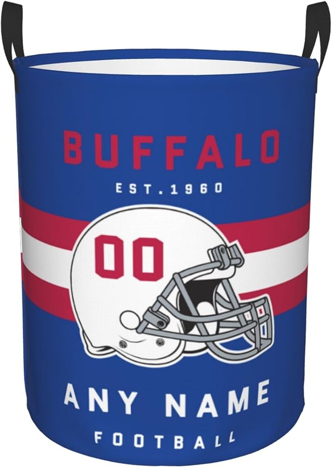 Custom Buffalo Laundry Hamper - Personalized Football Style Laundry Basket - Customized Name and Number - Dirty Clothes Hamper Waterproof Large Capacity Hamper for Bedroom Bathroom Living Room