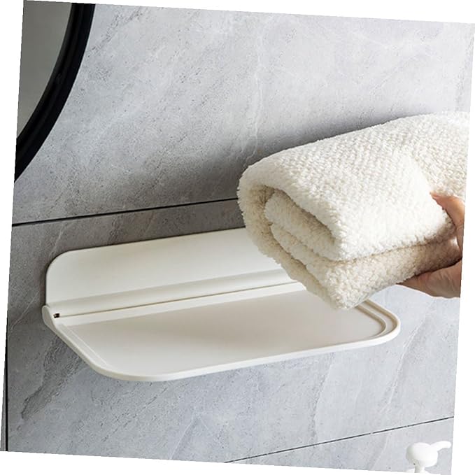 Lurrose 2pcs Small Folding Wall Shelf for Bathroom Space-Saving Organization Foldable Shelf with Adhesive Mount for Towels Soap and Compact Bathroom Storage