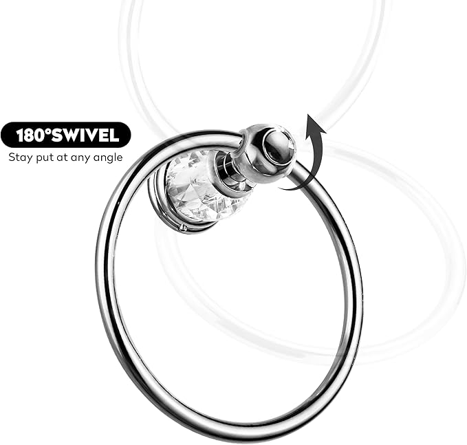 WINCASE Chrome Towel Ring, Bath Hand Towel Holder Crystal, Silver Towel Rack Wall Mounted