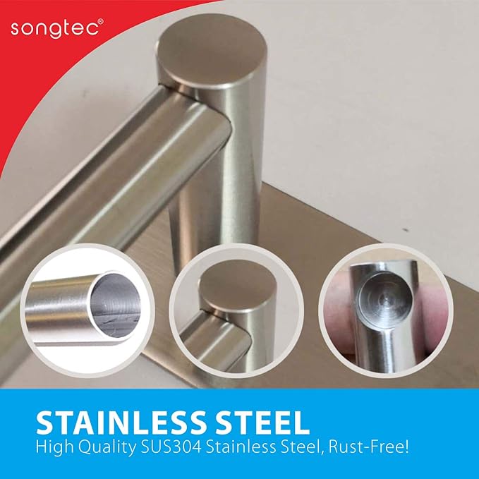 Adhesive Bath Towel Bar 24-inch, No Drill Stick On Towel Rack, Easy Install with Self-Adhesive, Premium SUS304 Stainless Steel (Brush Nickle, 24)