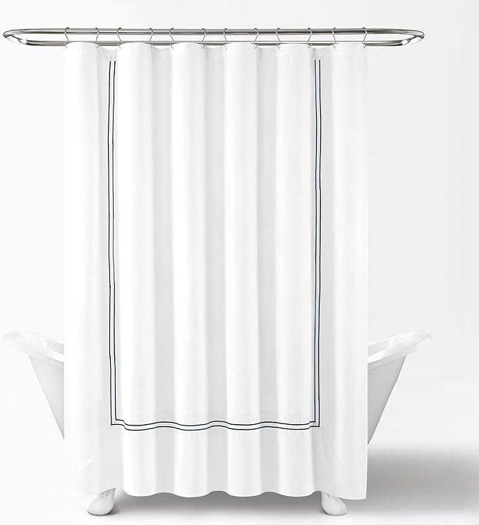 Lush Decor Hotel Collection Shower Curtain Single 72" W x 72" L White & Navy - White Shower Curtains for Bathroom - Bathroom Curtain - Modern Decor