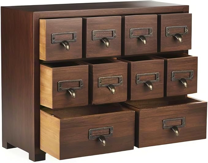 DELLMAO Traditional Solid Wood Small Chinese Medicine Cabinet Vintage Great Storage Apothecary Drawer Herbal Jewelry Box