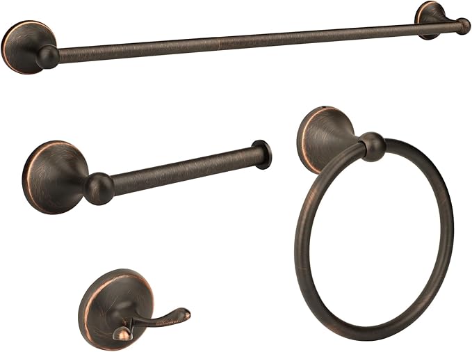 4 Piece Antique Bathroom Hardware Accessories Set Oil Rubbed Bronze,24 Inch Towel Bar Set,Towel Rack Set,Bathroom Towel Holder Set