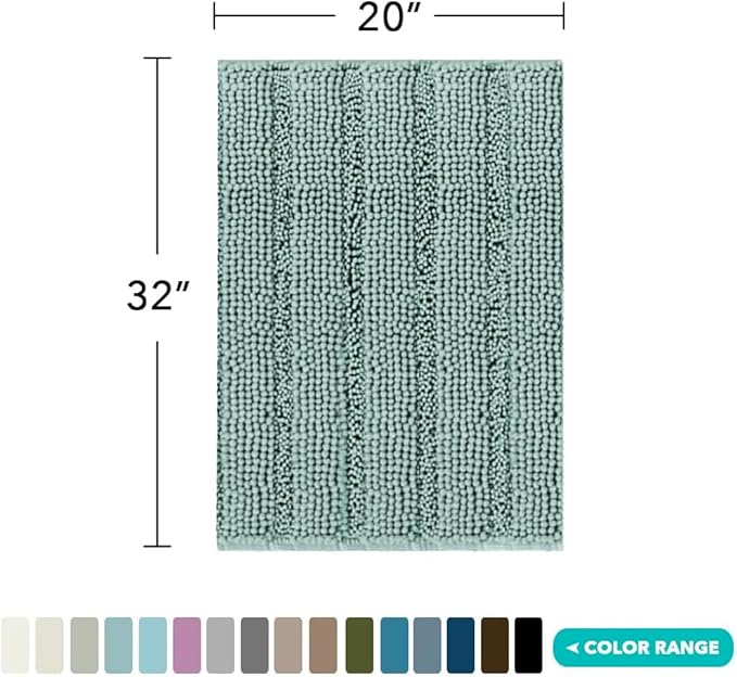 Turquoize Non Slip Shaggy Bath Rugs - Blue Chenille Bath Rugs for Bathroom - Super Absorbent Shower Rug for Tub Mats, 20"x 32", Duckshell Blue
