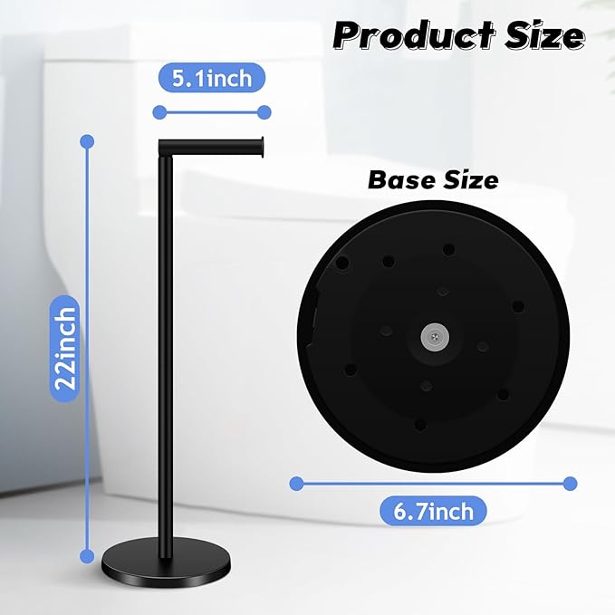 TACGEA Toilet Paper Holder Stand, Bathroom Toilet Paper Roll Holder Stainless Steel Free Standing, Storage for 4 Rolls of Paper, Matte Black
