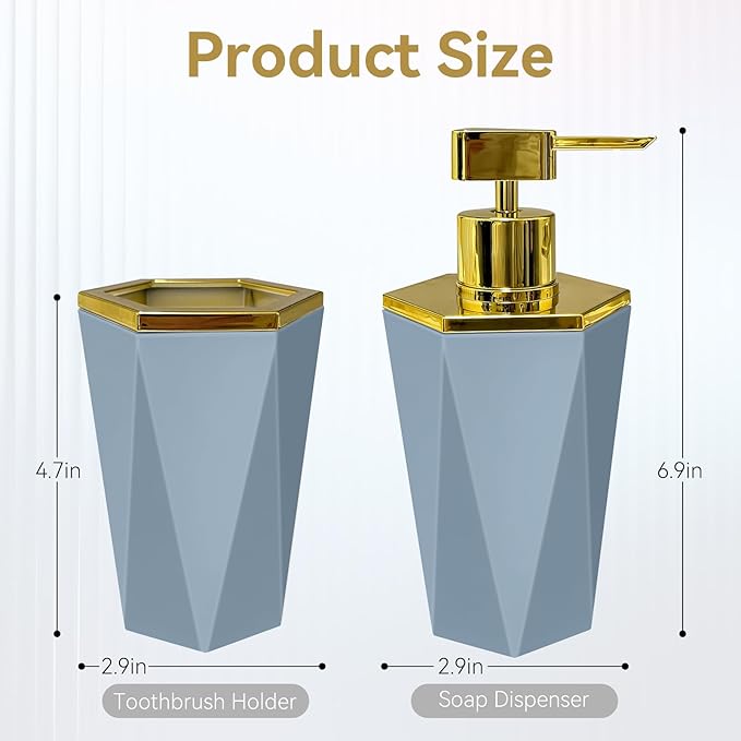 2 PCS Grey Bathroom Accessories Set, Grey Bathroom Accessories Include Soap Dispenser and Toothbrush Holder, Morden Bathroom Décor, Bathroom Sets Accessories