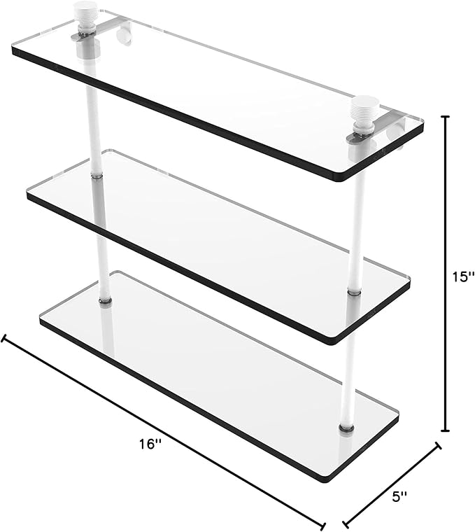 Allied Brass FT-5/16 Foxtrot Collection 16 Inch Triple Tiered Glass Shelf, Matte White