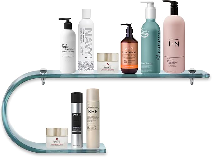 Bent Glass Shelf 4.75" X 19.75" Inch - 3/8 Inch Thick Floating Shelve with 2 Free Chrome Brackets and Screws For Bathroom, Living Room, Kitchen and Wall Decoration By Fab Glass And Mirror