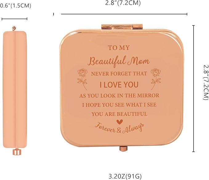 Mom Gifts from Daughter Son, Personalized Compact Mirror, Sentimental Mothers Day Birthday Gifts for Mom Mother
