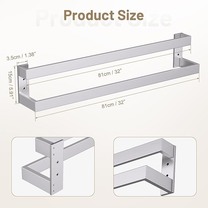 TNOMS Brushed Nickel Double Towel Bar,Towel Rack for Bathroom Stainless Steel Wall-Mounted Bathroom Hardware Accessories 32 Inch