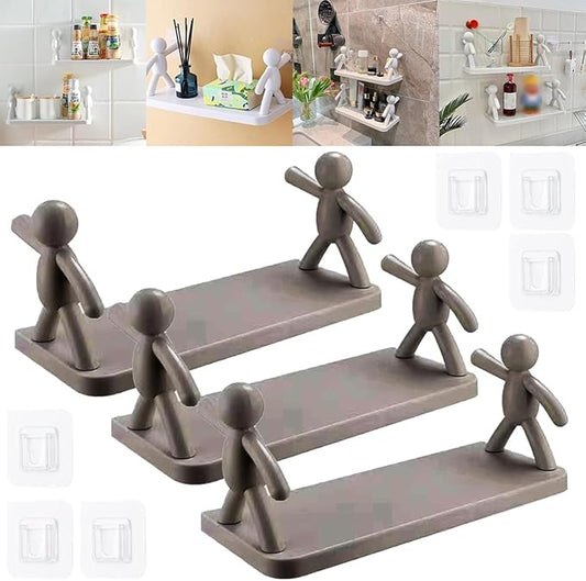 Kitchen Toilet Receive Shelf, Punching-Free Villain Storage Rack, Bathroom Humanoid Shelves Over, Toilet Storage Shelf, Wall Mounted Shelf, Toilet Paper Holder, Kitchen Storage Rack(Gray*3)