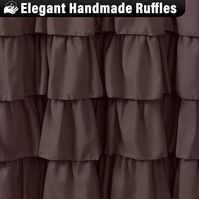 Seasonwood Brown Shower Curtains for Bathroom Dark Brown Ruffle Shower Curtain with Natural Buttons Farmhouse Style 72×84