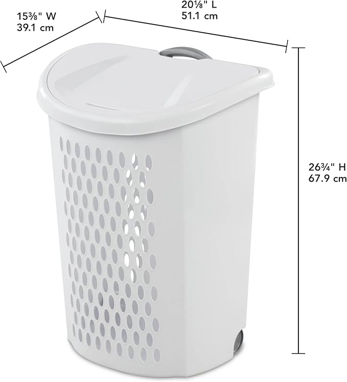 Wheeled Plastic Laundry Hamper,Adult-Sized White Rolling Basket,Spacious Storage with Handles for Home & Dorms