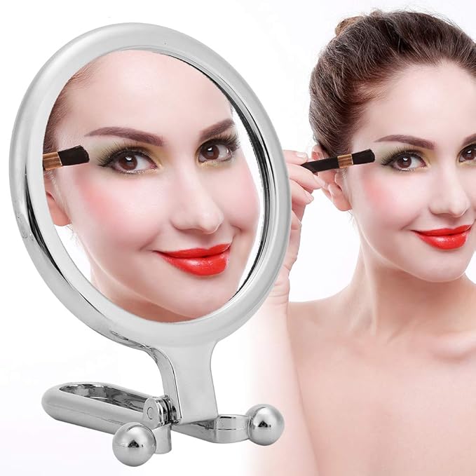 Sonew Double-Sided Magnifying Cosmetic Mirror 10x Portable Handheld Folding Makeup Mirror for Bathroom Dressing Shaving Traveling(Silver)