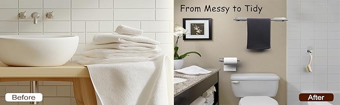 SEIDO Adhesive Towel Bar for Bathroom, 304 Stainless Steel Hand Towel Holder Chrome, 16 Inch Towel Racks for Bathroom, No Drilling Needed, Polished Chrome