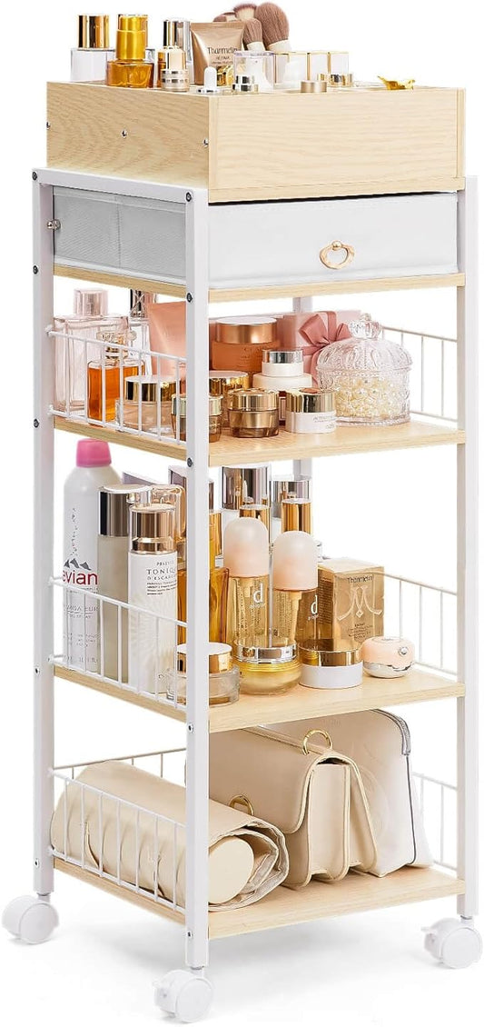 Enthralite Makeup Storage Organizer for Bedroom: Make Up Holder with Drawer - Vanity Organization for Skincare Cosmetic Brush Beauty Accessories