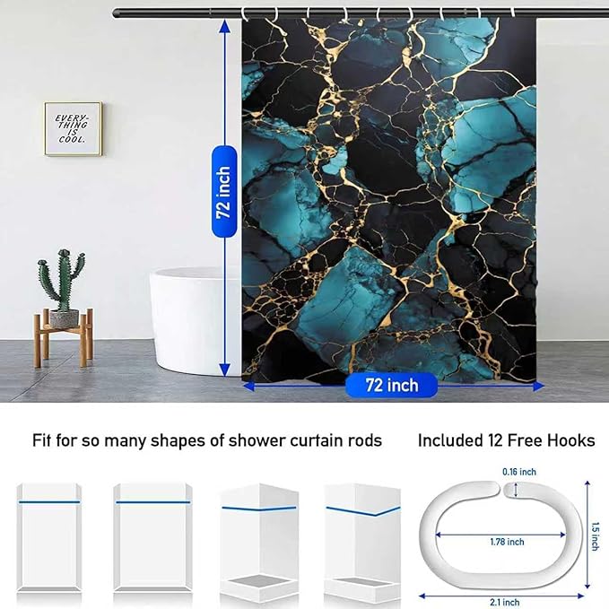 NBVKO 4 Pcs Navy Marble Shower Curtain Sets with Rugs Gold Bathroom Sets with Shower Curtain and Rugs Modern Abstract Bathroom Decor Accessories Shower Curtains for Bathroom Toilet Lid Cover