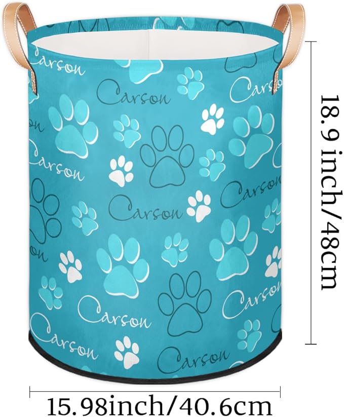 Custom Dog Paw Laundry Hamper, Personalized Laundry Baskets with Handles Dirty Clothes Hamper Storage Basket
