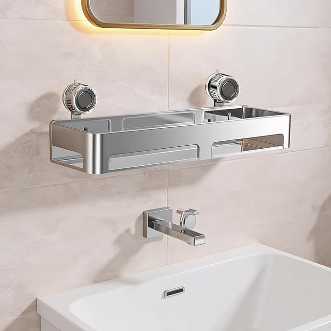 Bathroom Shelf Organizer - Suction Cup Wall Shelves, Rustproof Holder For Organization And Storage, Home Decor, Hotel, Dorm, Kitchen, Bedroom, Shampoo, Body Wash, Soap, Practical And Durable Storage S