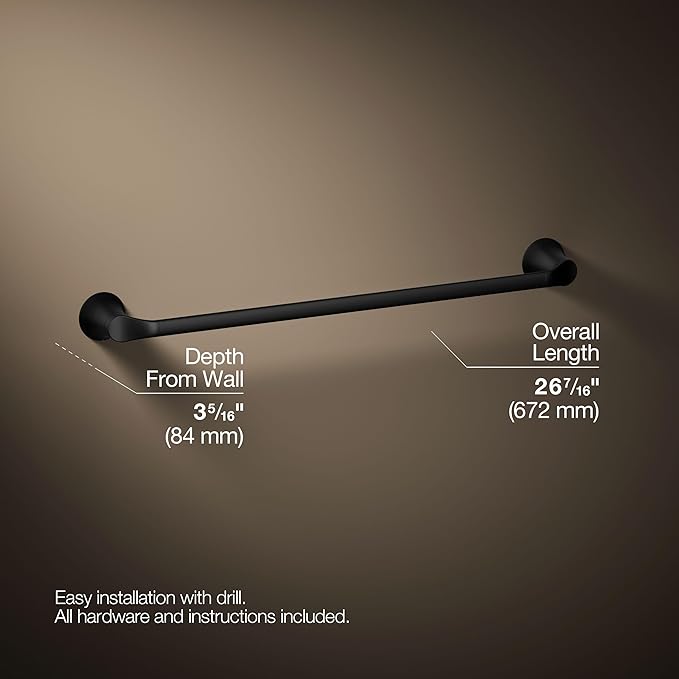 Kohler 27394-BL Simplice® 24" Towel bar, Matte Black