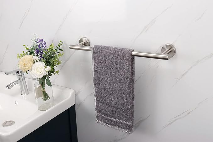 TocTen Bath Towel Bar - Thicken SUS304 Stainless Steel Bathroom Towel Holder, Towel Rod for Bathroom Heavy Duty Wall Mounted Towel Rack Hanger (16IN, Brushed Nickel)