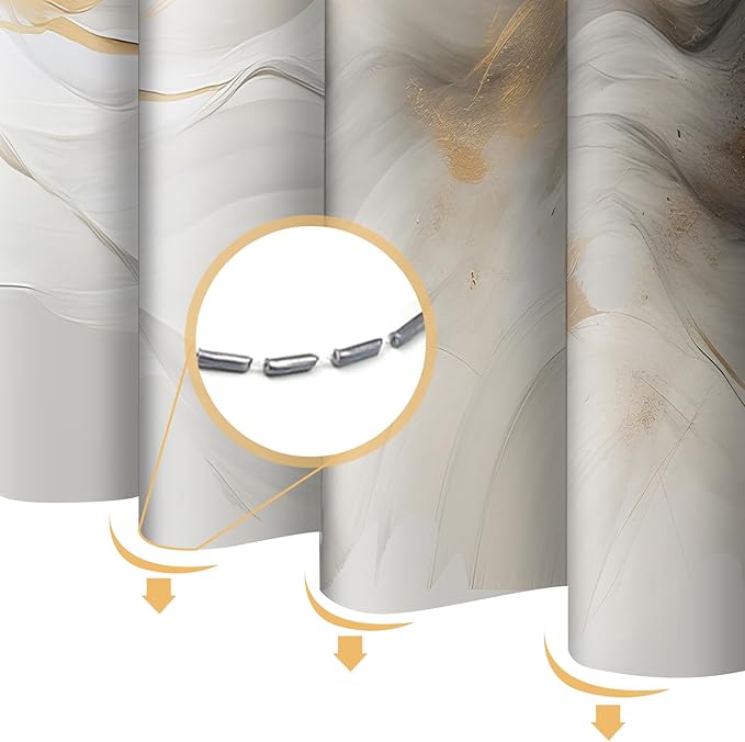 Grey Marble Shower Curtain Abstract Wave Smokey,White Gold Dreamy Romantic Fabric Shower Curtains for Bathroom Decor 72x72 Inch