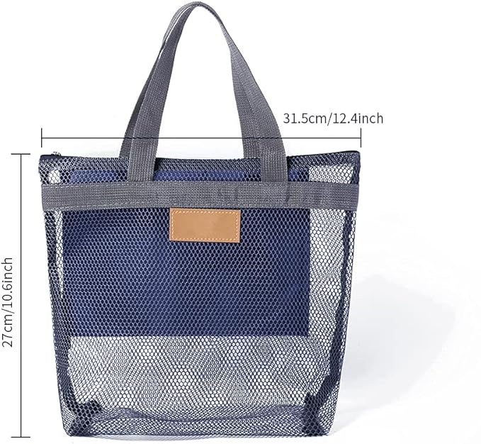 Mesh Shower Caddy Bag, Quick Dry Portable Tote Bag with Zipper and Inner Pocket, Lightweight Bath Organizer for College Dorm Bathroom, Swimming, Gym, Beach, Travel (Navy)