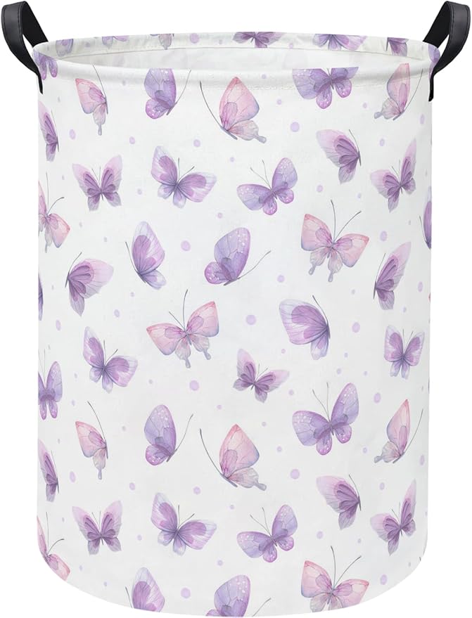 Baby Laundry Hamper kids laundry Basket Waterproof Storage Bin for Bedroom Toy Clothes Organizer Basket Woodland Animals Room D??cor(Purple Butterfly)