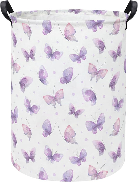 Baby Laundry Hamper kids laundry Basket Waterproof Storage Bin for Bedroom Toy Clothes Organizer Basket Woodland Animals Room D??cor(Purple Butterfly)