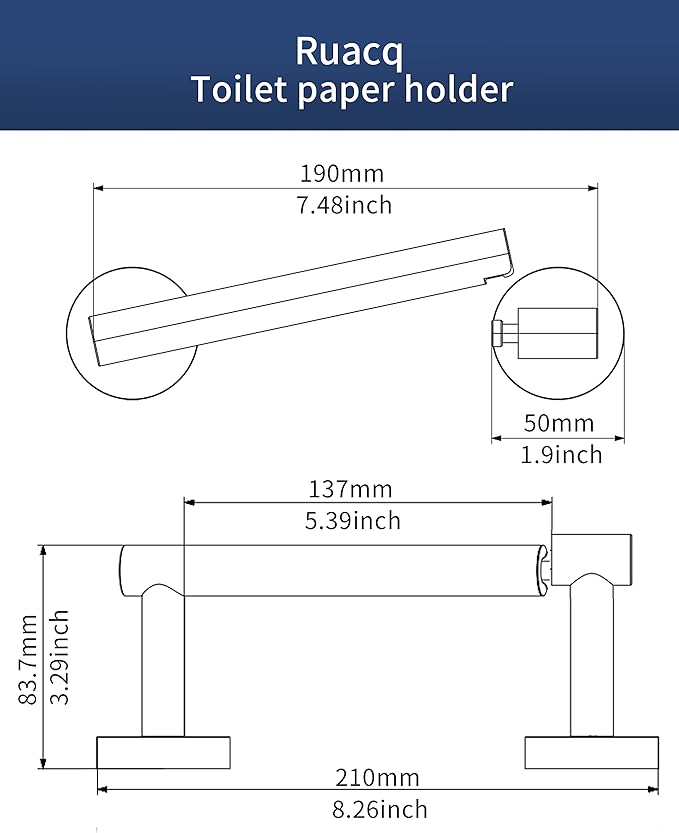 Ruacq Toilet Paper Holder Matte Black Double Post Pivoting Round Tissue Holders Roll Holder Hangers Toilet Paper Holders SUS 304 Stainless Steel Modern Wall Mounted