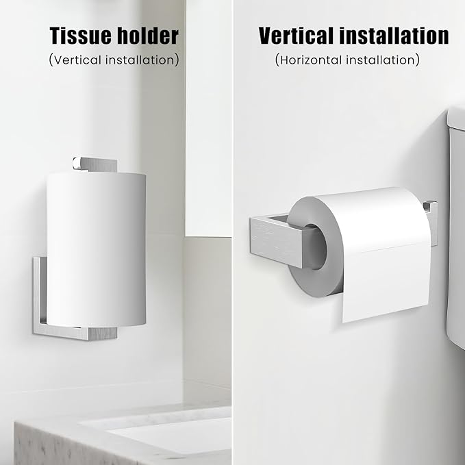 4 Pcs SUS304 Stainless Steel Bathroom Accessories Set, 24" Towel Bar, Towel Holder, Toilet Paper Holder, Robe Hook, Minimalist Design for All Styles Bathrooms (Brushed Nickel)