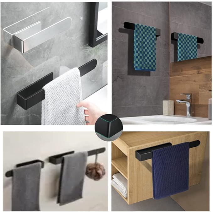 szhdxsy 2pcs Towel Holder SUS 304 Stainless Steel Towel Rod, Self Adhesive Towel Holder Towel Rod Towel Rack for Bathroom,Kitchen (Black)