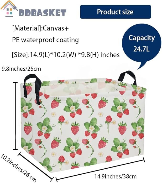 Rectangular Kids Baskets Strawberry Basket Cute Storage Bins Organizer Box Boys Room Decor for Home.(Strawberry)