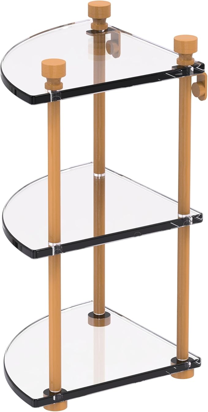 Allied Brass FT-6-GLY Foxtrot Collection Three Tier Corner Glass Shelf, Golden Yellow