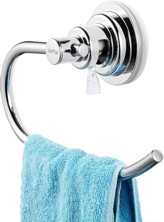 JiePai Vacuum Suction Towel Holder,Modern Shower Towel Ring,Bath Hand Towel Holder for Bathroom Drill Free,Chrome