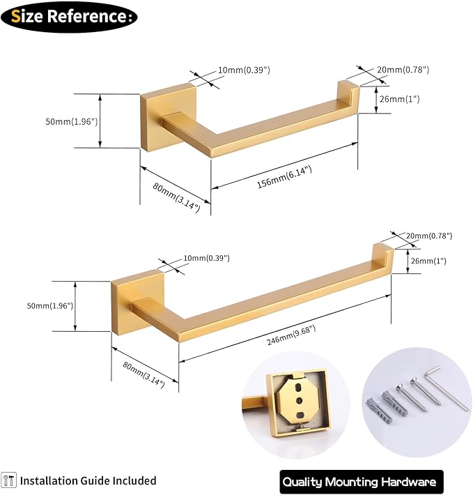 GERZWY Bathroom 2-Piece Bathroom Hardware Set Gold Stainless Steel - Toilet Paper Holder Towel Ring IG1856-2BE