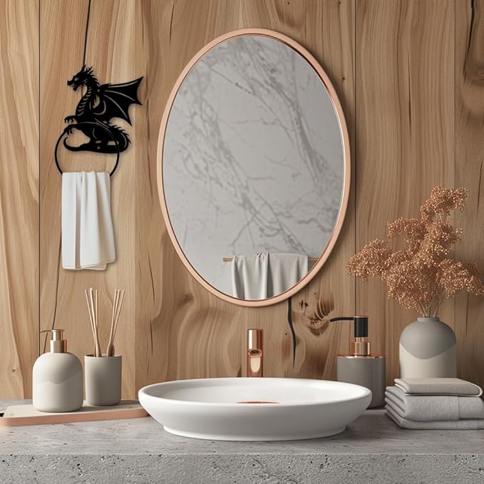 MAYJOYDIY Dragon Pattern Towel Ring Metal Hand Towel Holder Flying Dragon Side Towel Ring Wall Mounted Animal Hand Towel Holder Metal Round Towel Rack for Bathroom Home Hanging Accessories