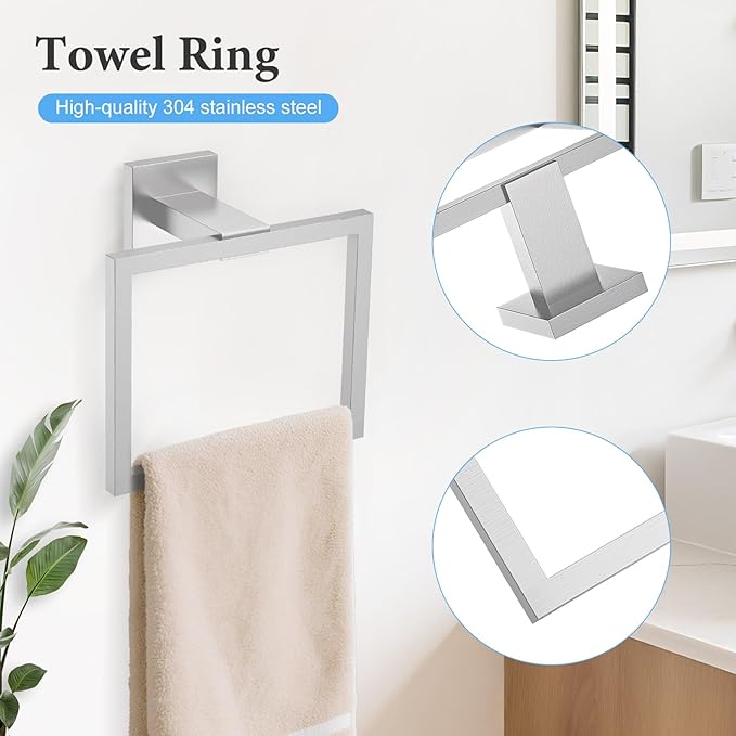 TURS Brushed Bathroom Accessory Set Towel Ring Set Stainless Steel Toilet Paper Holder Towel Ring Robe Hook Wall Mount