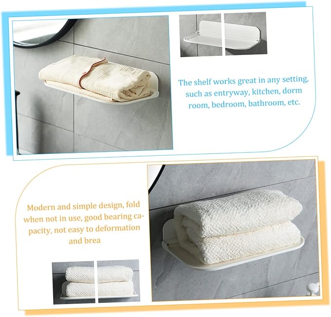 OUNONA Foldable Wall Shelf Bathroom Floating Storage Rack with Strong Load Capacity for Towels Toothbrushes and Sundries Space Saving Wall Mounted Organizer