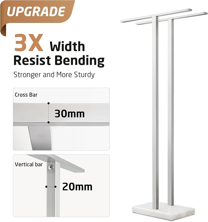 KES 43'' H Standing Towel Rack for Bathroom, Free Standing Towel Rack Floor with Weighted Marble Base 2-Tier, Outdoor Towel Racks Extra High Thick 18/8 Stainless Steel Brushed Finish, BTH232-2