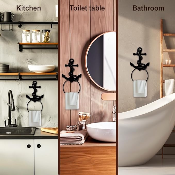 MAYJOYDIY Metal Towel Ring Boat Anchor Rope Metal Hand Towel Holder Vintage Nautical Theme Wall Mounted Rope Towel Rack Solid Anchor Towel Ring for Hanging Towel Home Bathroom Wall Decoration