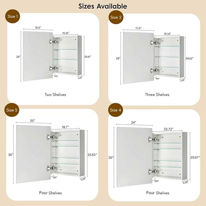 TEHOME 20'' x 30'' Chrome Recessed and Surface Mount Bathroom Medicine Cabinet with Mirror Square Cornered Metal Framed Rounded Rectangle Medicine Cabinet Mirror
